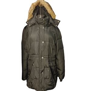 Route 66 Women XL Preppy Rocker Y2K Winter Fur Line Hood Black Parka Jacket Coat